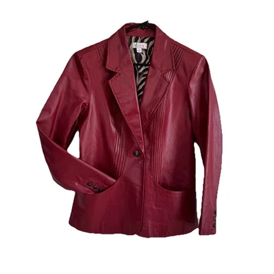 Chaqueta de Cuero Roja Denim Co Mujer Talla Pequeña Un Botón Detalle Pin Tuck Blazer Foto 1 de 4