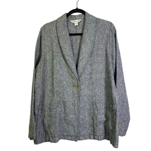 Giacca blazer COLDWATER CREEK lino medio nero bianco un bottone tasche anteriori - Foto 1 di 13