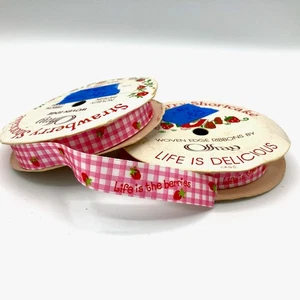 Strawberry Shortcake Fabric Ribbon Vintage 80s Offray Crafting - 2 Rolls 4.75yds - Picture 1 of 9