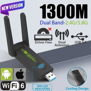 USB 3.0 WIFI Adapter 1300mbps Wireless Dongle Dual Band 2.4G/5G Dual Antenne NEU - Afbeelding 1 van 24