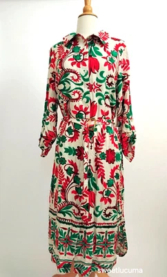 NWT Anthropologie Fig & Flower Midi Shirt Dress XL Red Green Floral Boho Print - Image 1 of 4