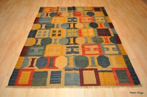 SOUTHWESTERN Wool kilim area rug 5' X 7' handmade red and blue CAUCASIAN STYLE - Picture 1 of 12