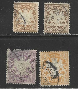 SELLOS BAVARIA #51-55 -- (4) ABRIGO BRAZOS con PÚRPURA 1m -- WMK 95v -- 1881 -- USADO - Imagen 1 de 3
