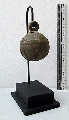 RUSTIC Old Karen Hill Tribe Bronze Round Elephant Bell & Stand 465g • 250$