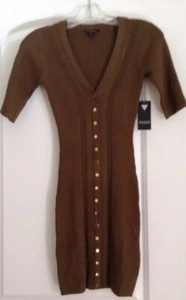 Guess Gobi Green SS Seneca Snap Front Rib Knee Length Dress Brand New with Tags - Picture 1 of 8