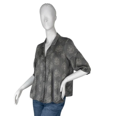 ODD MOLLY 607 Cabaret Voltaire Gray Silk Short Sleeve  Blouse Top Size Small - Image 1 of 4