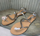 NWT Michael Antonio Silver Beaded Heel Zip Strappy Flat Sandals 8M