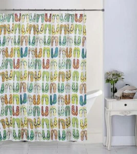 13 PC Bath Fabric Shower Curtain & Metal Hooks Set Colorful Sandals 70"x70" - Picture 1 of 6