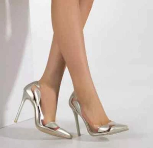 Zapatos de Salón Tacón Mujer Perno Oro Brillante 11CM Piel Sintético 38362 - Imagen 1 de 3