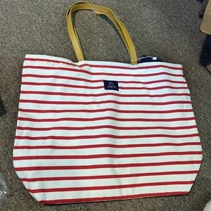 grande borsa tote in tela. Cinturino in finta pelle a righe rosso e bianco marrone chiaro - Foto 1 di 3