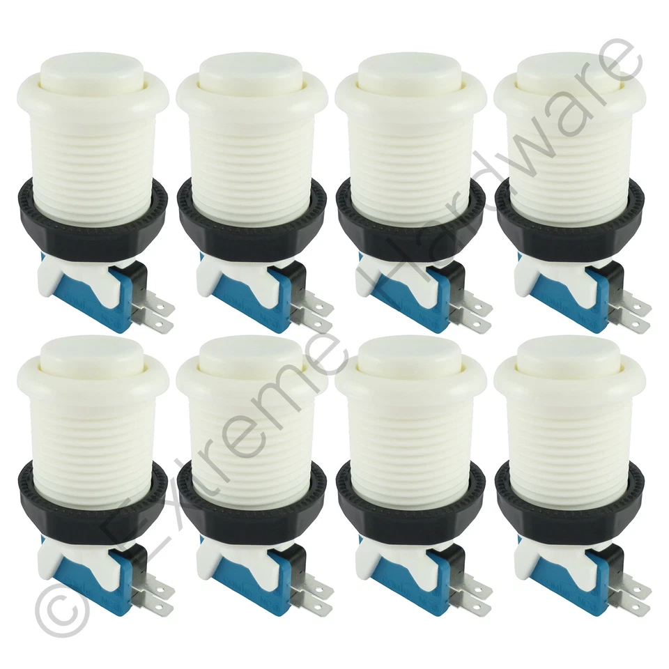 EXTREME HARDWARE 8 botones y microinterruptores arcade clásicos redondos estilo Happ de 28 mm (blanco) - MAME