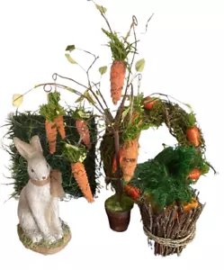 Pottery Barn Set 5 Pieces Wreath Bunny Carrot Decor All Perfect - Picture 1 of 17