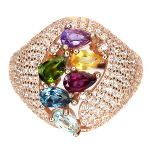 925 Sterling Silver Ring Pear Sapphire Chrome Diopside Topaz Gemstone Jewelry 6 - Picture 1 of 9