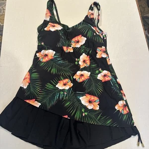 Women’s Shore Shapes Slimming One Piece Black Floral Swimsuit Dress SZ 16 - Picture 1 of 7