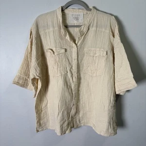 Camicia in cotone con bottoni acacia M/L panna - Foto 1 di 7
