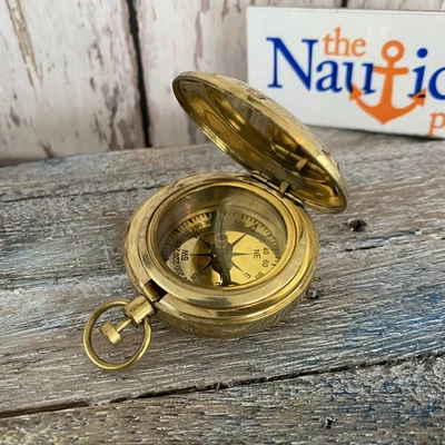 Push Button Brass Compass With Hinged Lid, Polished  Compass  Christmas Gift - Image 1 of 3
