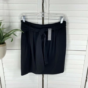 New Theory Black Nerima Wool Blend Career Skirt Tie Belt Silk Lined Women Size 2 - Picture 1 of 9