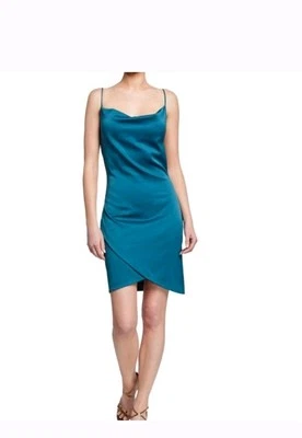 Elliatt Backstage Cowl-Neck Teal Satin Mini Slip Dress Size M Foto 1 de 4