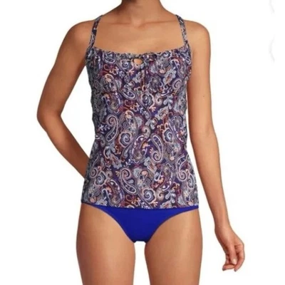 LANDS END NWT Retro Paisley Tie Front Tankini Swim Top Multicolor Size 4 Modest - Image 1 of 4