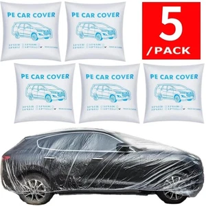 5 PACK Clear Plastic Disposable Car Cover Temporary Universal Rain Dust Garage - Foto 1 di 7