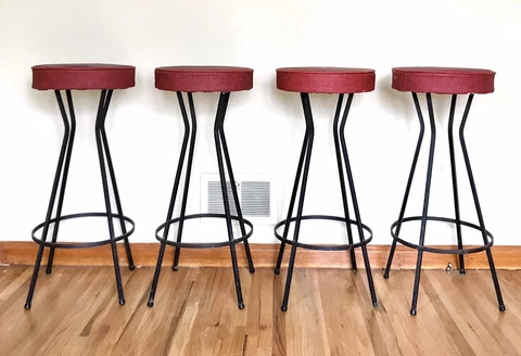 Vtg Mid Century MCM Bar Stools Chair Atomic Vinyl Iron Arthur Umanoff Set of 4 Cover
