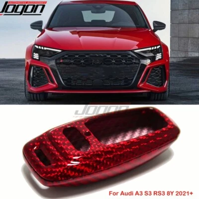 Red Carbon Key Case Fob Shell For Audi A3 S3 RS3 8Y 2021+ E-tron 2019 2020-2022 - Image 1 of 4