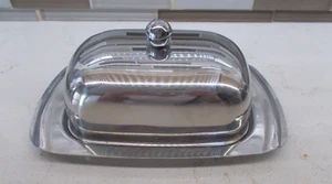 VIINTAGE 18/10 STAINLESS STEEL COVERED BUTTER DISH - Picture 1 of 6