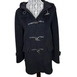 Burberry of London 100% Wool Toggle Hooded Coat Women's Size 6 Black - Picture 1 of 10