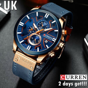 CURREN Watch Chronograph Sport Mens Watches Quartz Leather Male Wristwatch Gifts