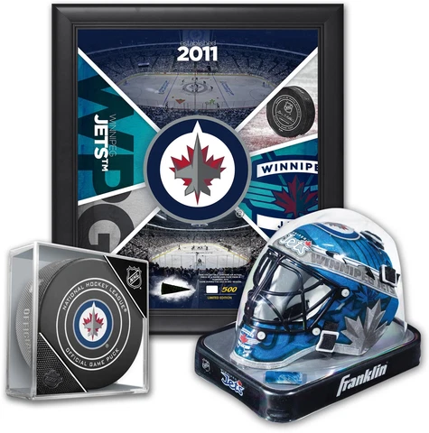 Winnipeg Jets Fan Bundle - With Team 15" x 17" Frame, Mini Goalie Mask & Puck Cover