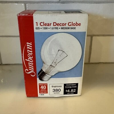 Lâmpada Sunbeam G25 1 globo transparente 40 watts 380 lúmens 130 volts. Base média - Imagem 1 de 4
