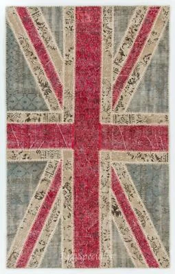 Union Jack British Flag Design Patchwork Rug Made from Re-Dyed Vintage Carpets - Image 1 of 4
