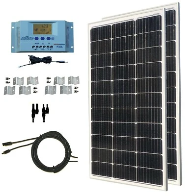Kit de panel solar monocristalino WindyNation 200 vatios para RV barco fuera de la red Foto 1 de 4