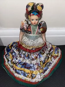 Antique Matyo Doll Hungarian Doll Folk Costume Hand Painted Circa 1920 16.5" - Picture 1 of 21