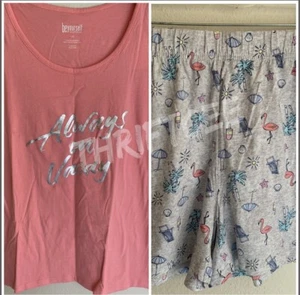 NWT L Always On Vacay Summer Vacation Pajamas Shirt Shorts Cute Set Large Beach - Picture 1 of 7