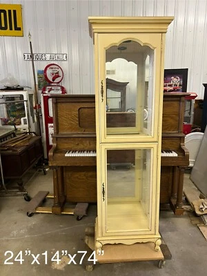 FRENCH COUNTRY JASPER CABINET SHOWCASE W/4-GLASS ADJUSTABLE SHELVES 74”X24X17”I - Image 1 of 4