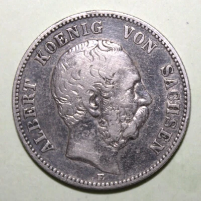 S4 - Germany - Saxony 2 Mark 1876-E Very Fine + Silver Coin - Albert ** Key Date - Image 1 of 2
