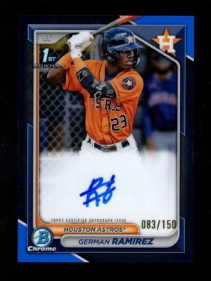 2024 BOWMAN CHROME BLUE REFRACTOR GERMAN RAMIREZ RC AUTO AUTOGRAPH 83/150 ASTROS - Image 1 of 2