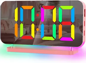 SZELAM Alarm Clock for Bedroom,7.4" Mirror Digital Clocks Large Display,With RGB - Picture 1 of 9