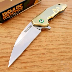 Rough Ryder Linerlock Folding Knife 3.75" D2 Tool Steel Blade Brass Handle 2179 - Picture 1 of 12