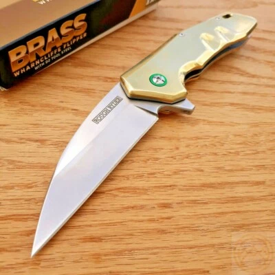 Rough Ryder Linerlock Folding Knife 3.75" D2 Tool Steel Blade Brass Handle 2179