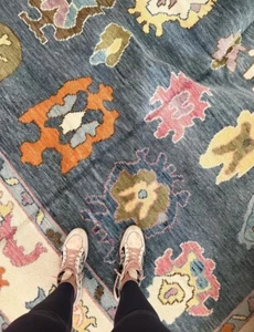 Gray-Multi Hand Knotted Oushak Rug, 100% Wool Area Rug For Living Room, Office . - Picture 1 of 5