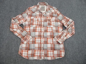 Guess Shirt Mens 2XL XXL Orange Plaid Pearl Snap Button Up Western Slim Flannel - Picture 1 of 11