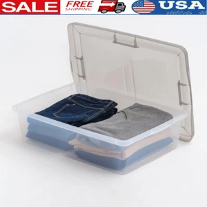 28 Qt Stackable Plastic Storage Bins W/ Lids Clear Underbed Containers Gray New - Picture 1 of 9
