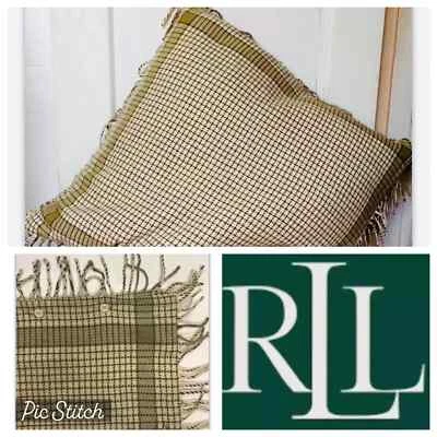 LAUREN by Ralph Lauren Almohada Lana Falsa Gris/Crema Cuadros Flecos 22x21" Foto 1 de 4