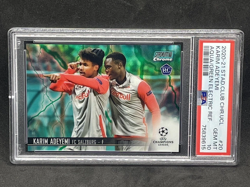 2020-21 STADIUM CLUB CHROME UCL KARIM ADEYEMI AQUA GREEN ELECTRIC PSA 10 RC /150 - Image 1 of 2