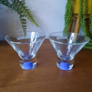 2 x Absolut Vodka Martini Style Cocktail Glasses - Blue Edition - Cone Shape - Picture 1 of 4