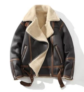 Abrigo chaqueta punk con hebilla de solapa y cremallera forro de piel cálida de cuero sintético para hombre - Imagen 1 de 4