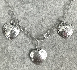 JE Heart Pendant Stamp Work Sterling Silver 20" Large Oval Link Chain Necklace - Picture 1 of 15
