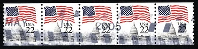 1985 US Flag - Scott# 2115c - rare USED strip of 5 - T1 - Image 1 of 2